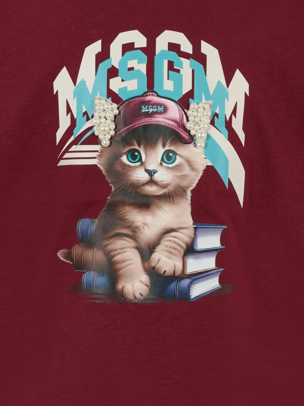 MSGM Kids T-shirt verfraaid met parels en kattenprint Rood