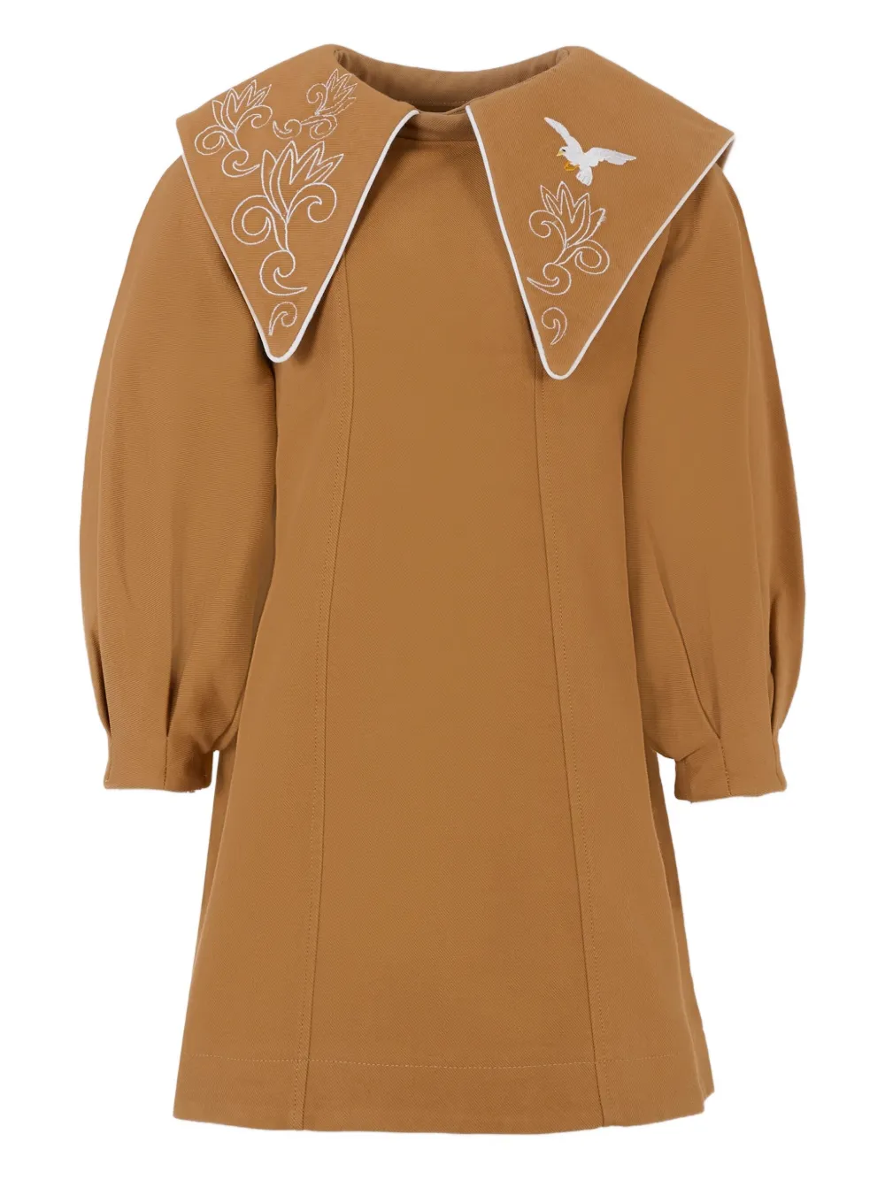 Pangolini Kids embroidered-collar puff-sleeve dress - ブラウン Pangolini Kids embroidered-collar puff-sleeve dress - ブラウン