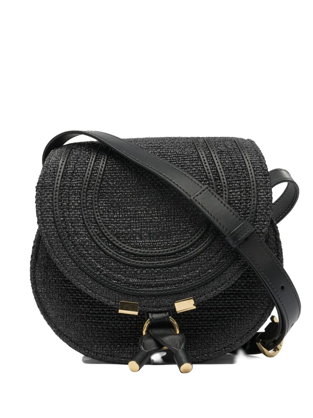Chloé Marcie Woven-detail Flap Shoulder Bag In Black