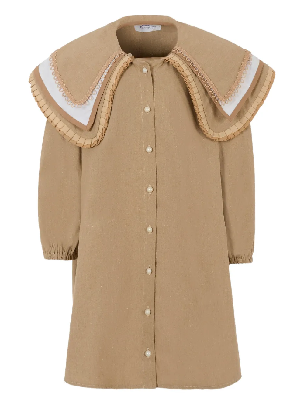Pangolini Kids peter pan-collar ruffled dress - ブラウン Pangolini Kids peter pan-collar ruffled dress - ブラウン
