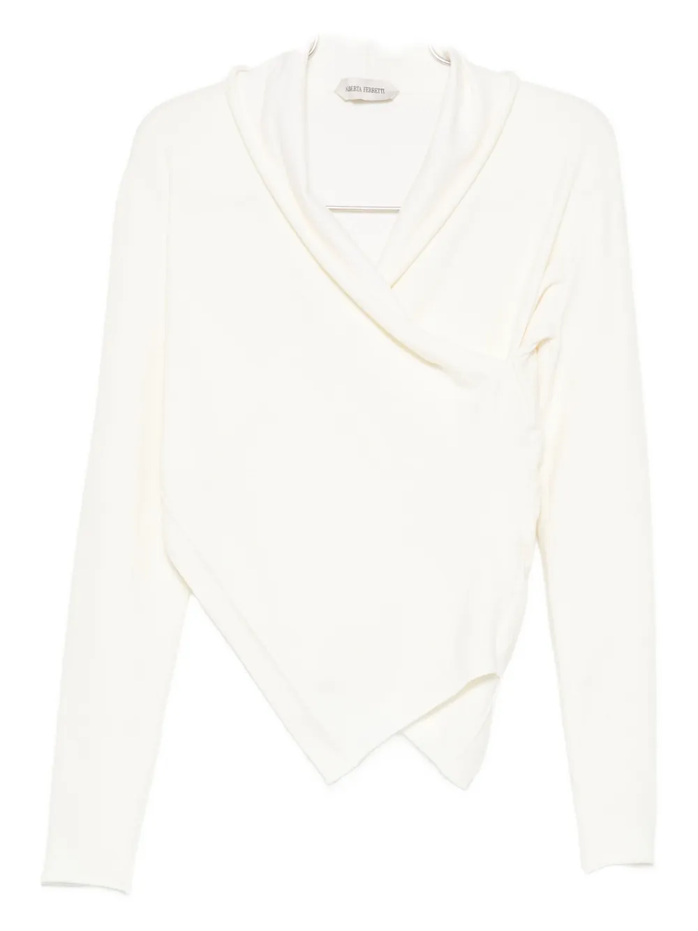 Alberta Ferretti Asymmetric Draped Wool Top In White