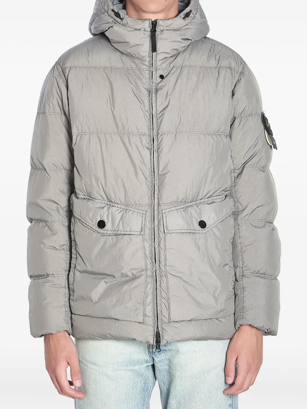 Stone Island Donsjack met logo-applicatie Grijs