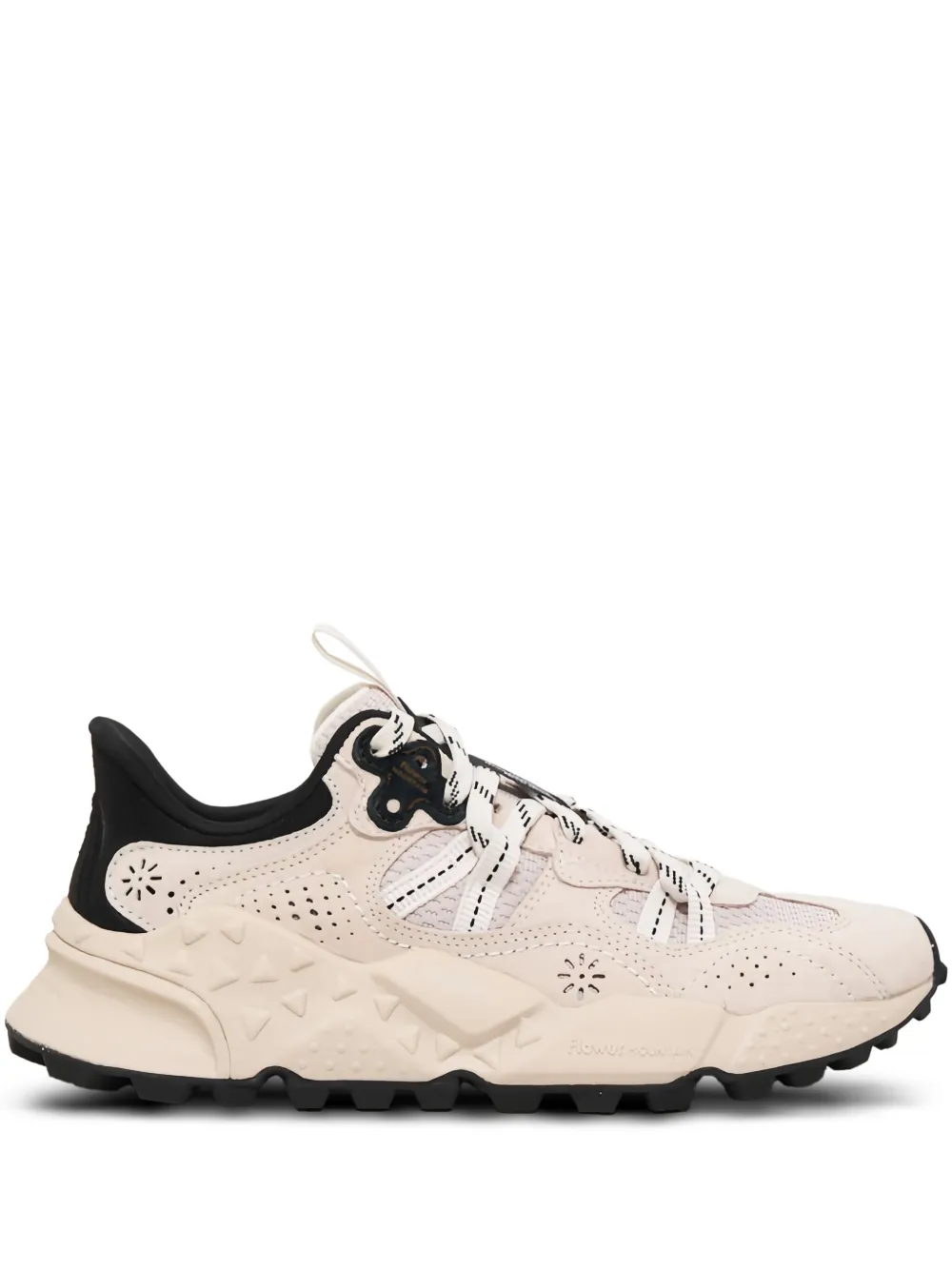 FLOWER MONTAIN Tiger Hill flower-embellished triangle-pattern sneakers FLOWER MONTAIN Tiger Hill flower-embellished triangle-pattern sneakers