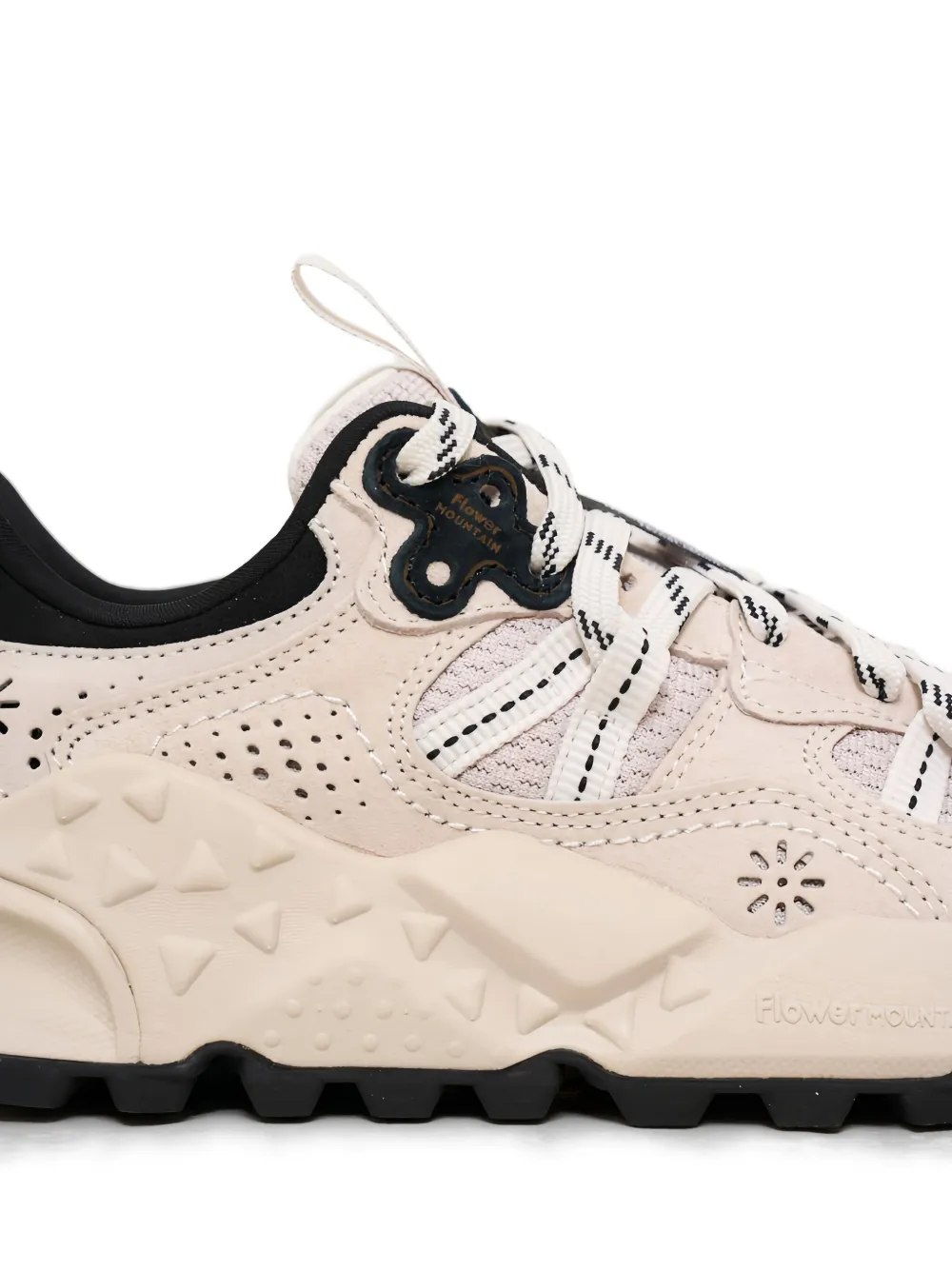 FLOWER MONTAIN Tiger Hill flower-embellished triangle-pattern sneakers Neutrals
