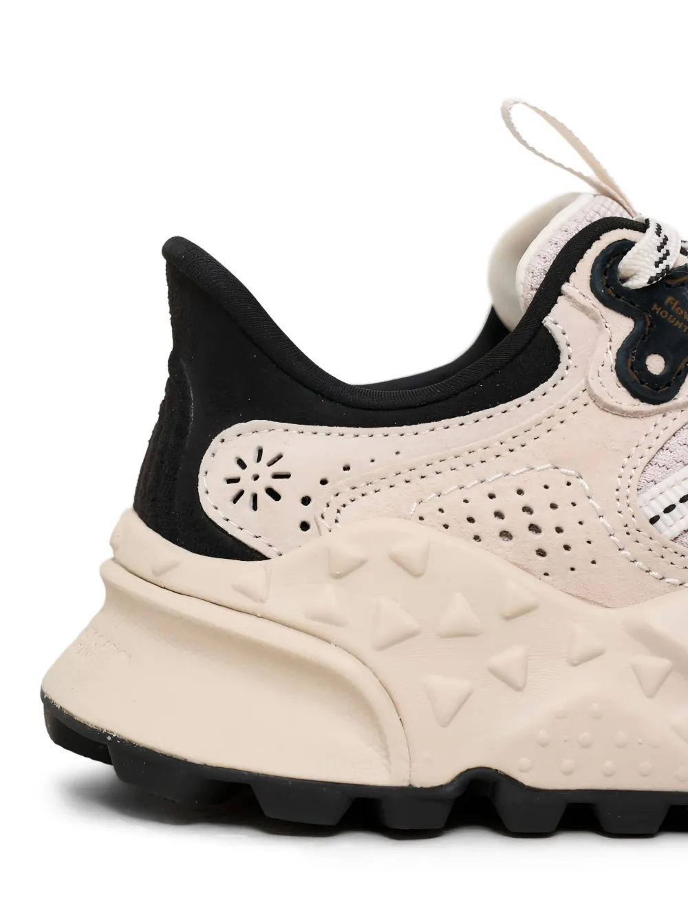 FLOWER MONTAIN Tiger Hill flower-embellished triangle-pattern sneakers Neutrals