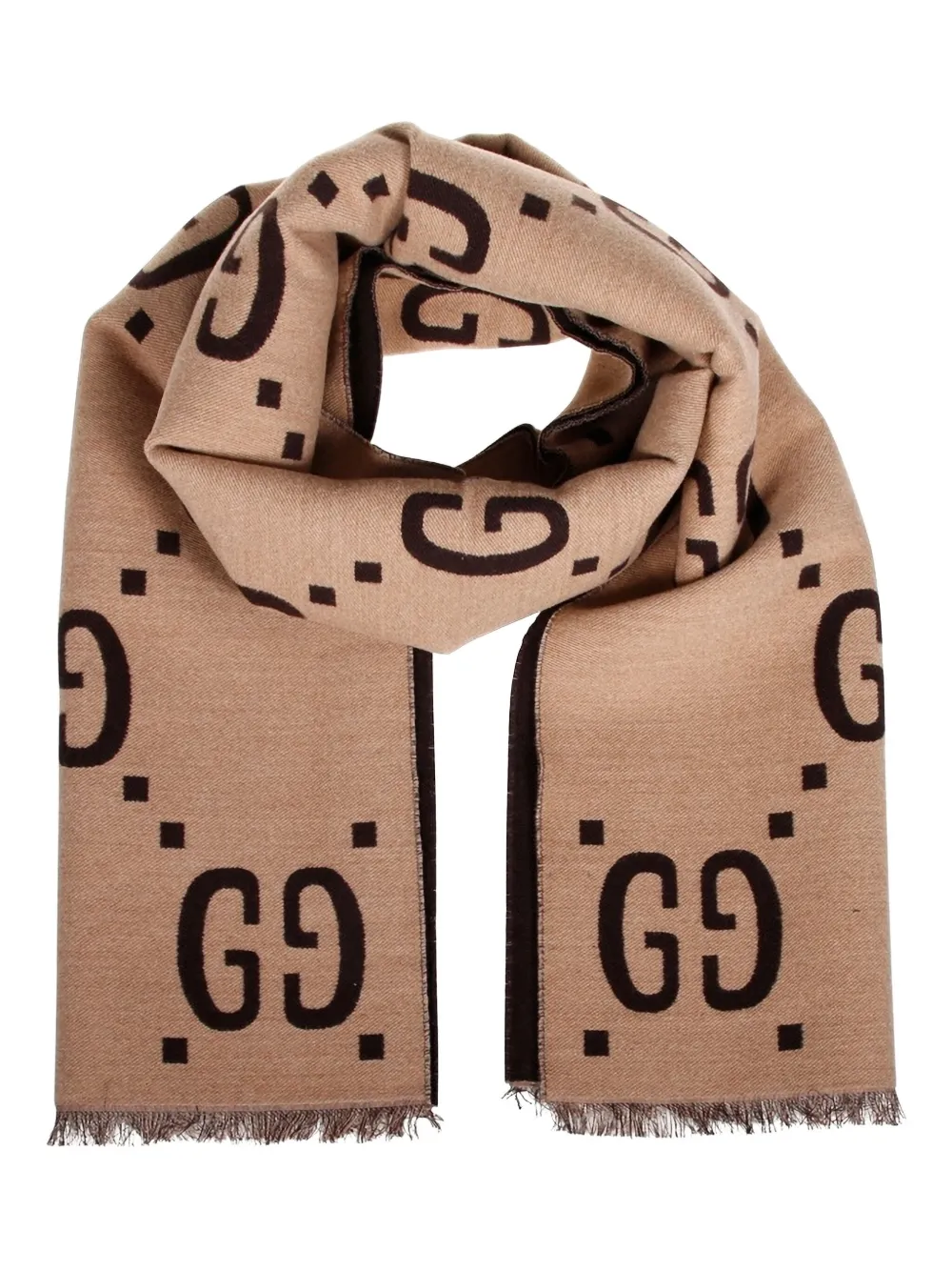 Gucci GG-monogram fringed scarf Beige