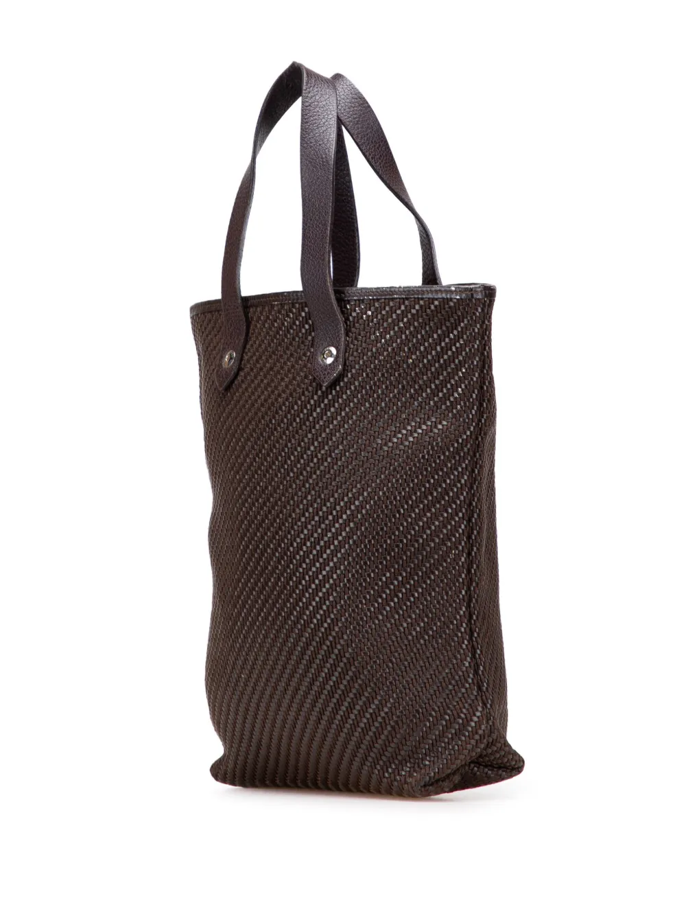 Pre-owned Hermes 2000-2015 Woven Leather And Polyester Ahmedabad Diago Pm Handbag In Brown