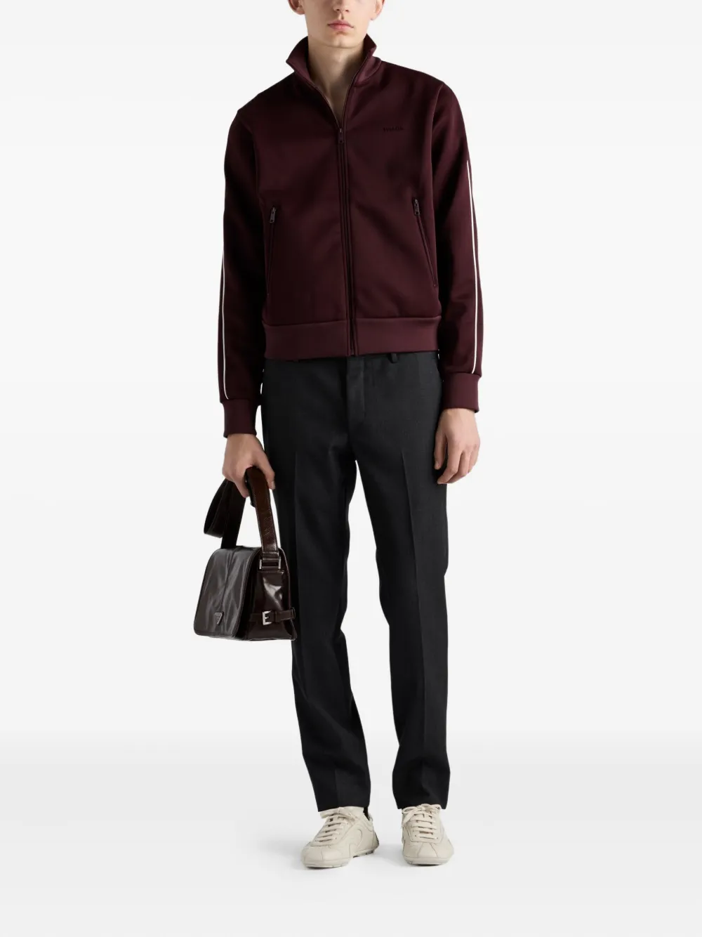 Prada Trainingsjack met ritssluiting en streepdetail - Rood