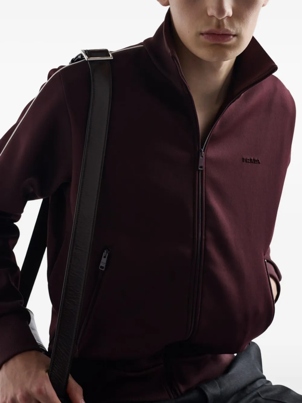 Prada Trainingsjack met ritssluiting en streepdetail Rood