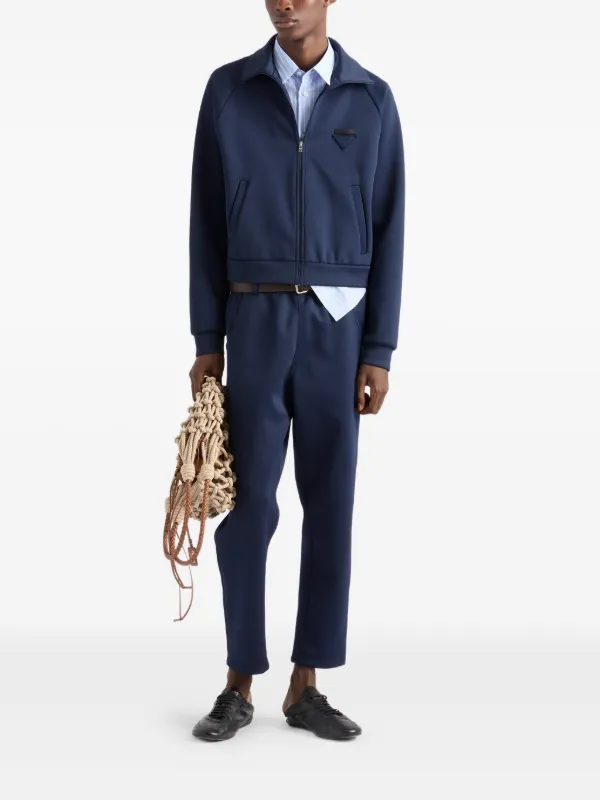 Prada triangle-logo drawstring-waistband Trousers | Blue | FARFETCH