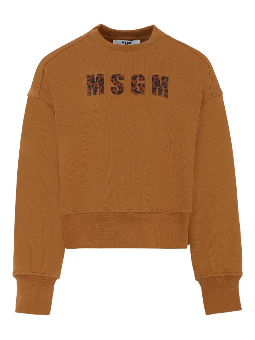 Msgm Kids' Leopard-print Logo Sweatshirt In Brown