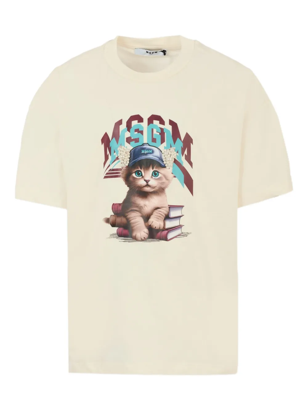 MSGM Kids T-shirt met korte mouwen en katprint Beige