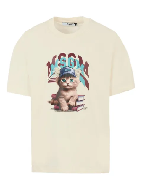 MSGM Kids camiseta con gato estampado