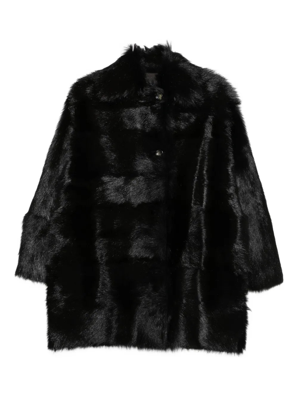 Alberta Ferretti Fur Texture High Collar Knee Length Jacket In Black