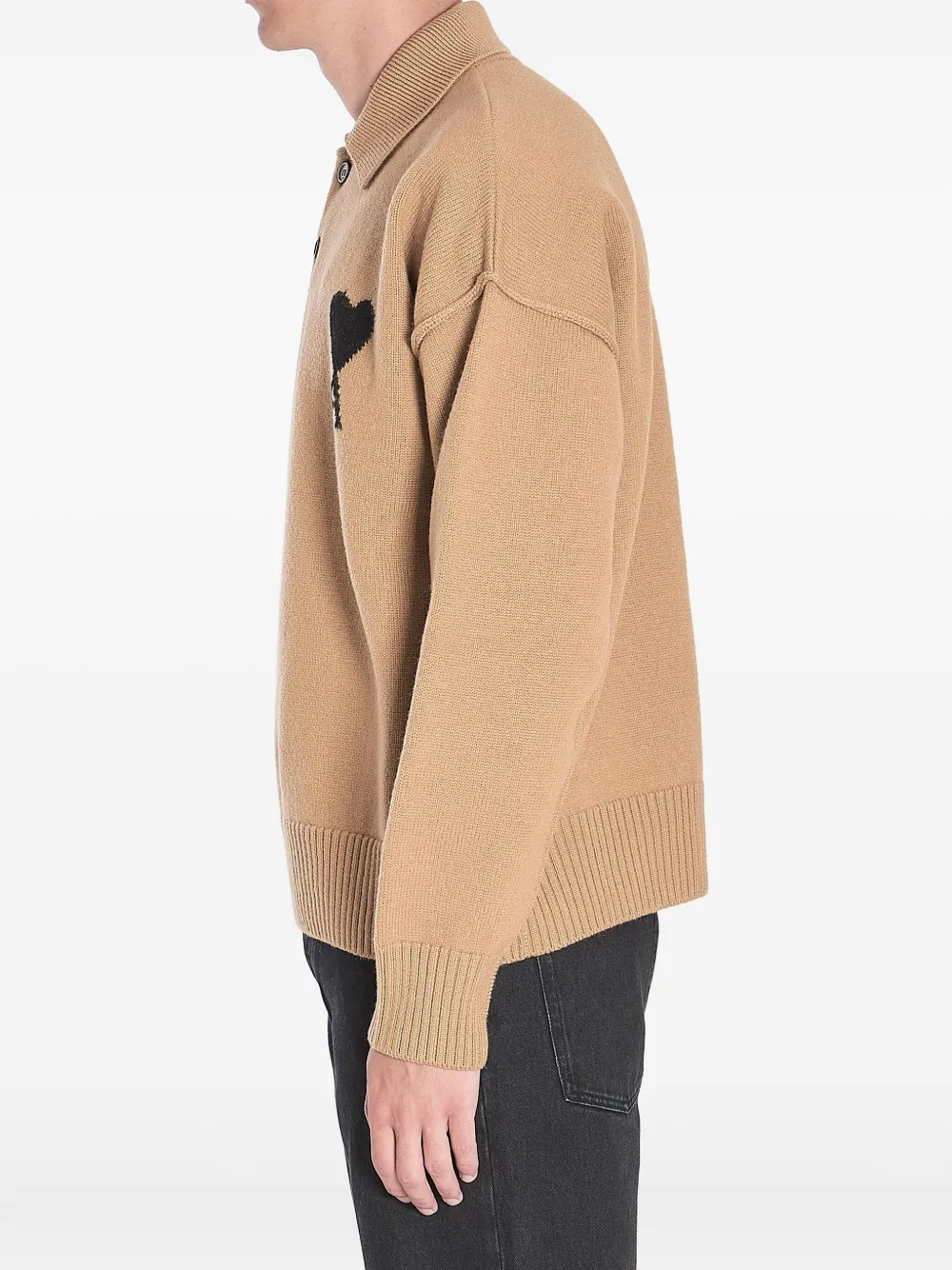 AMI Paris Poloshirt met hart intarsia Beige