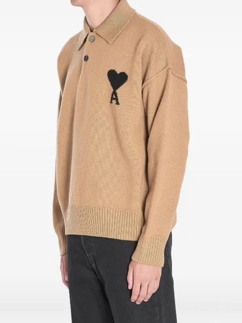 AMI Paris heart-intarsia polo shirt