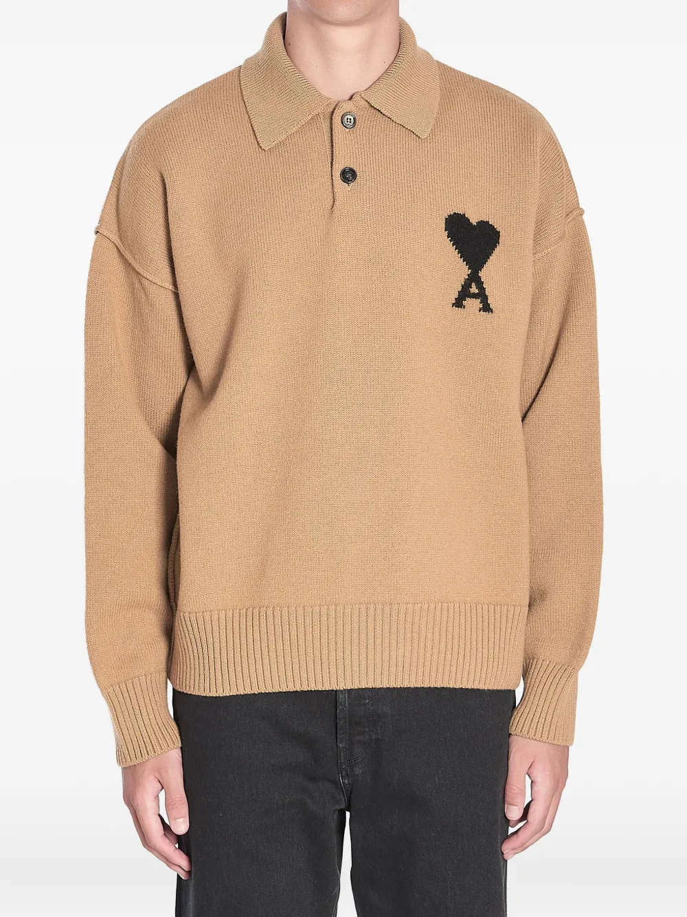 AMI Paris Poloshirt met hart intarsia - Beige