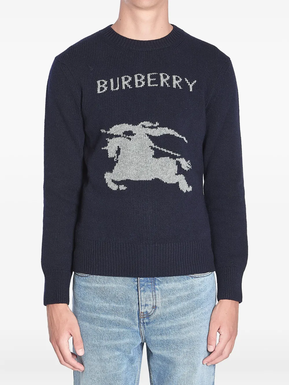 Burberry Equestrian Knight-intarsia sweater Blauw