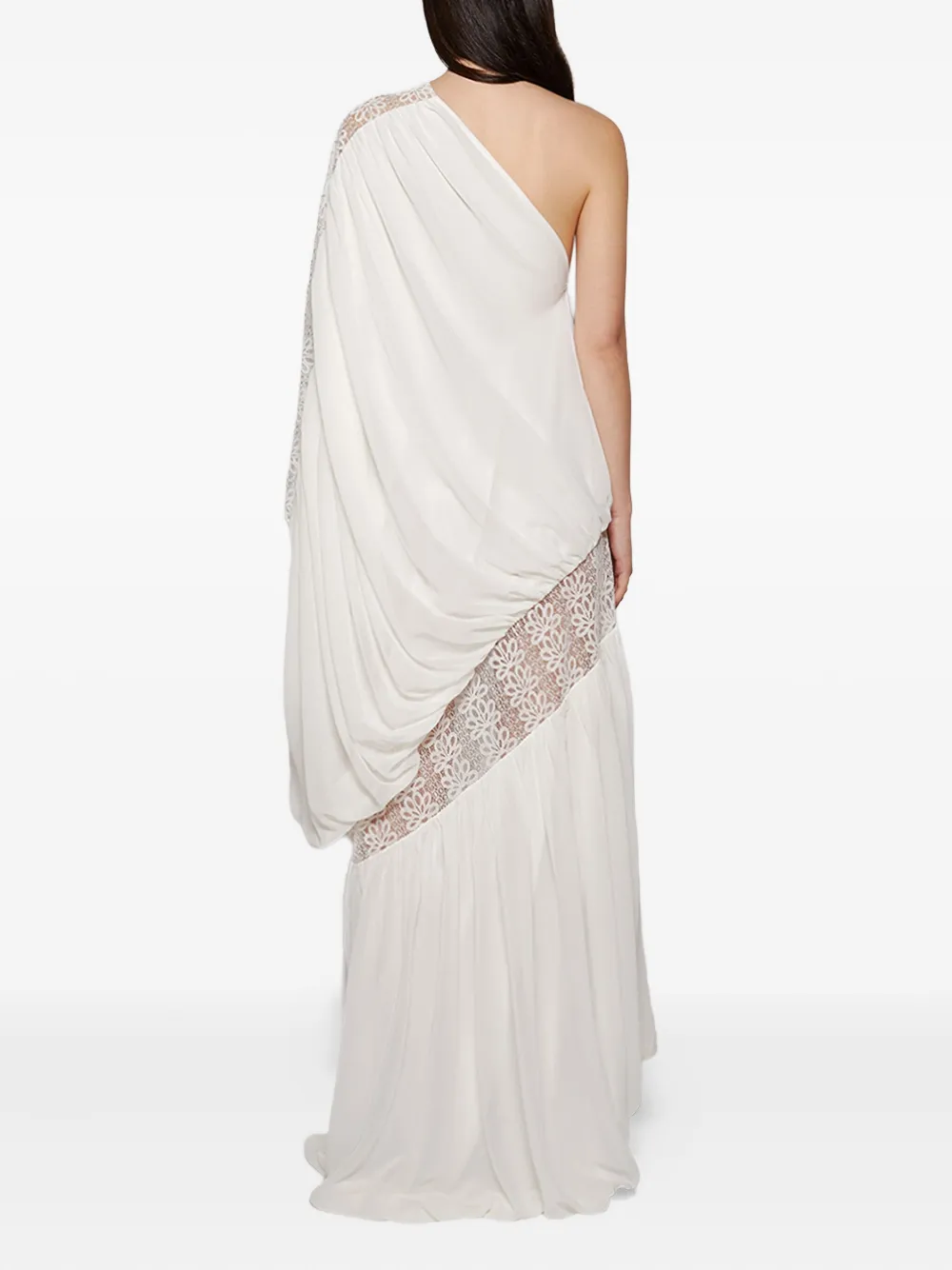 Dima Ayad Lace And Georgette Cotton Ruched Gown In White