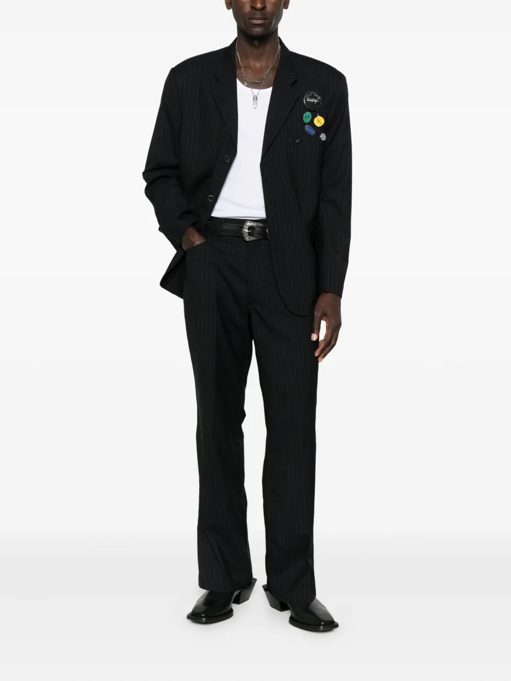 Second/Layer pinstripe trousers - Zwart