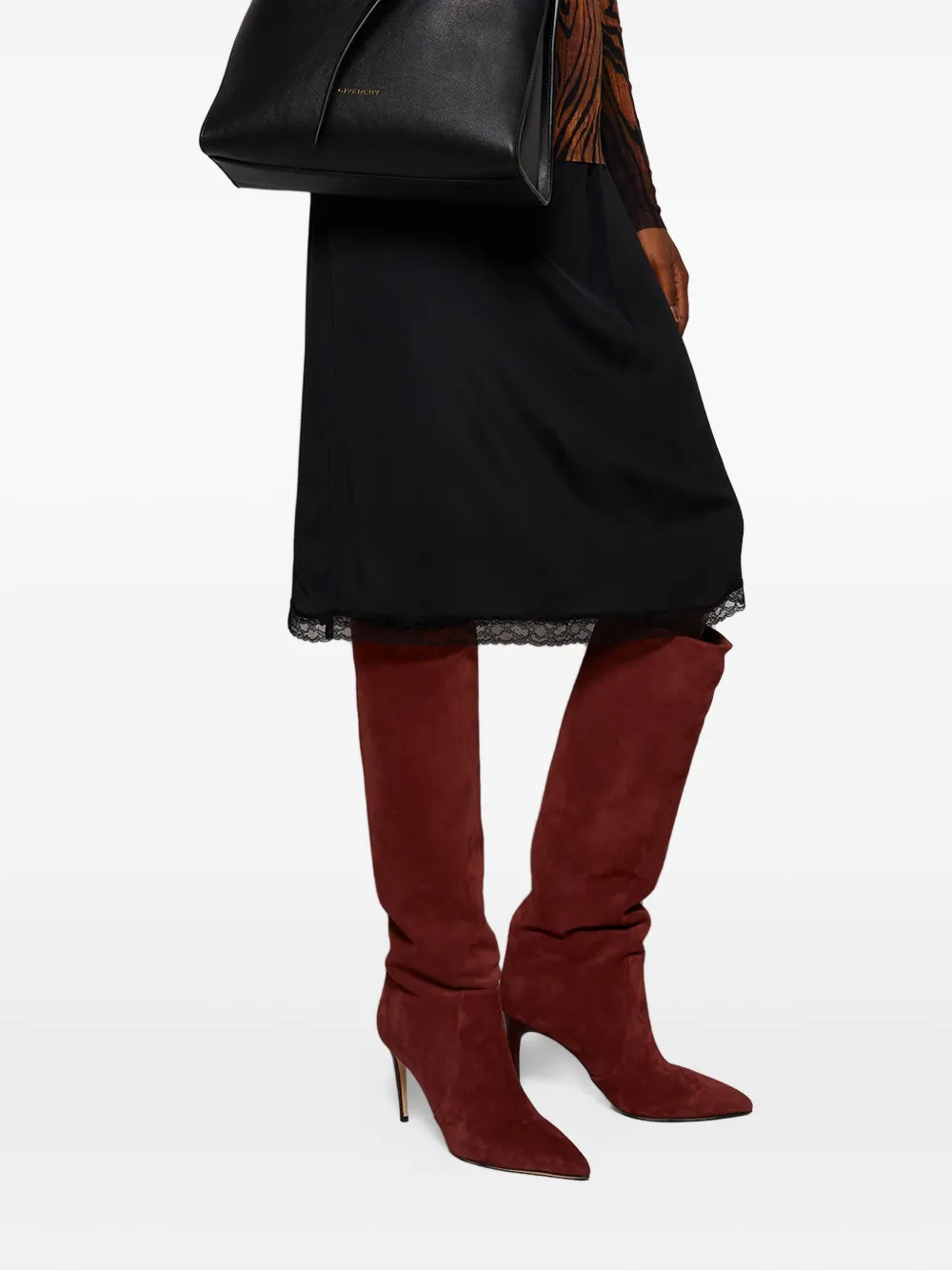 Paris Texas 85mm stiletto suede knee-high boots Red