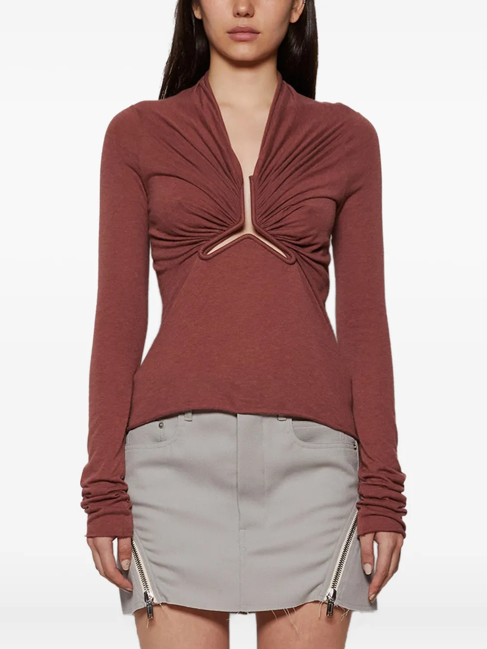 Rick Owens Allanah Long-sleeve Top In Brown
