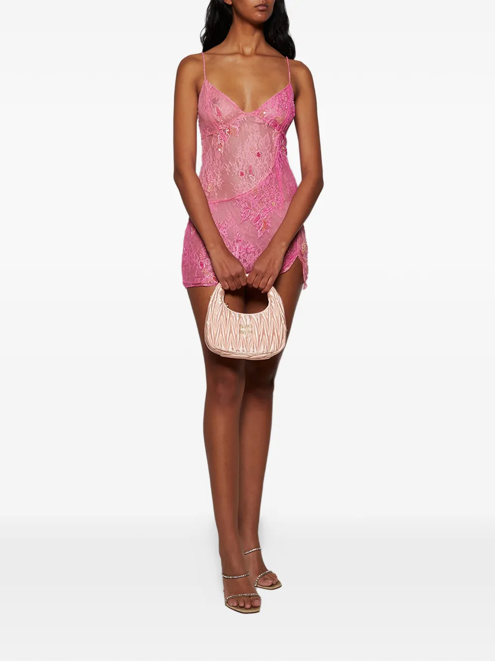 Roberta Einer Jurk verfraaid met kant - Roze