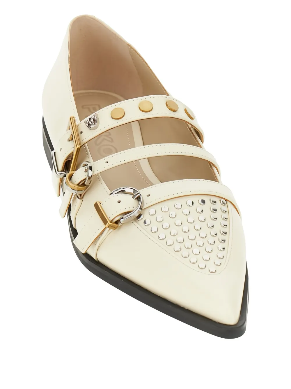 Pinko Buckle-embellished Pointed Ballet Flats In Neutral