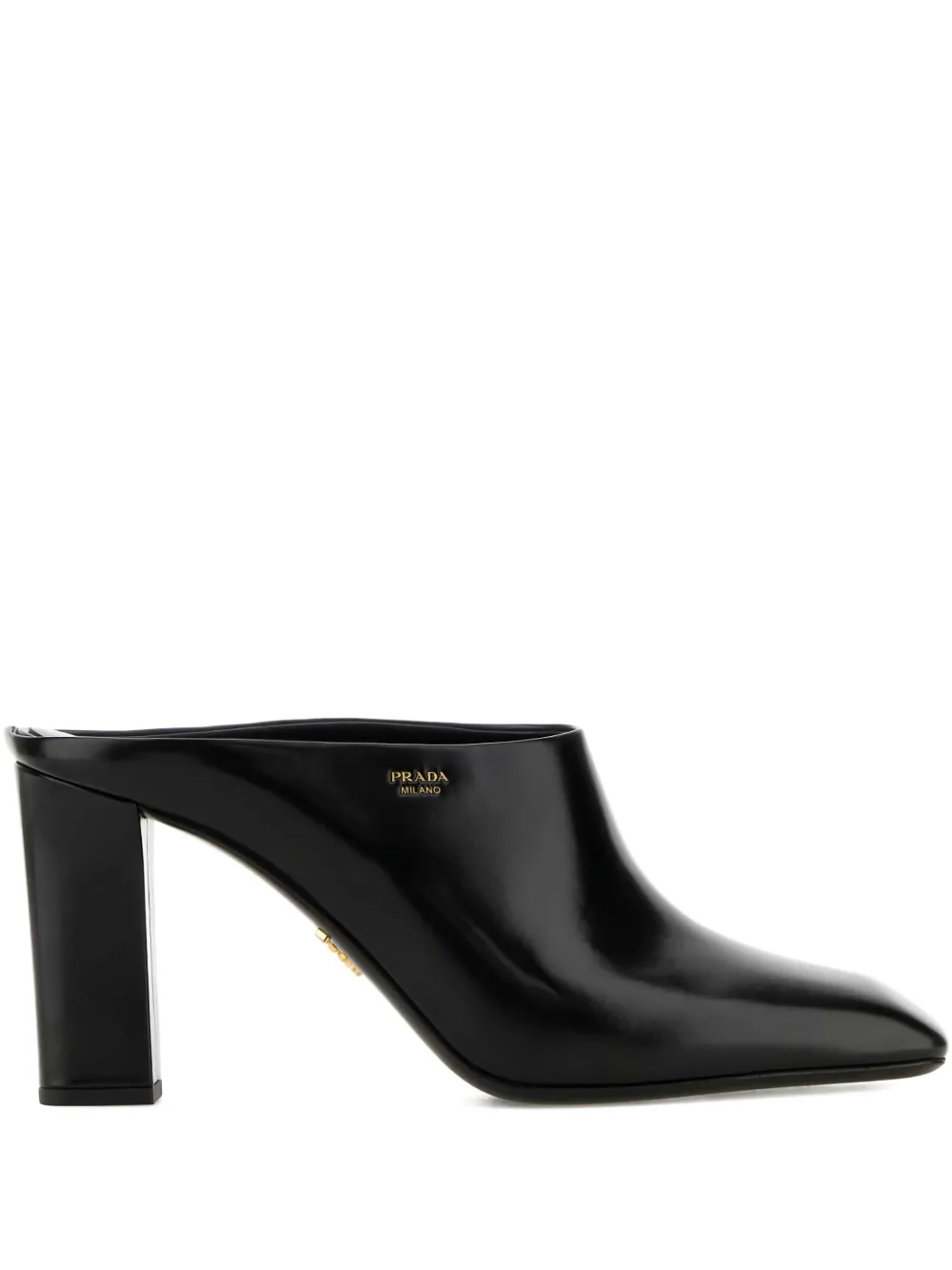 Prada 85 mm leren muiltjes met blokhak Zwart