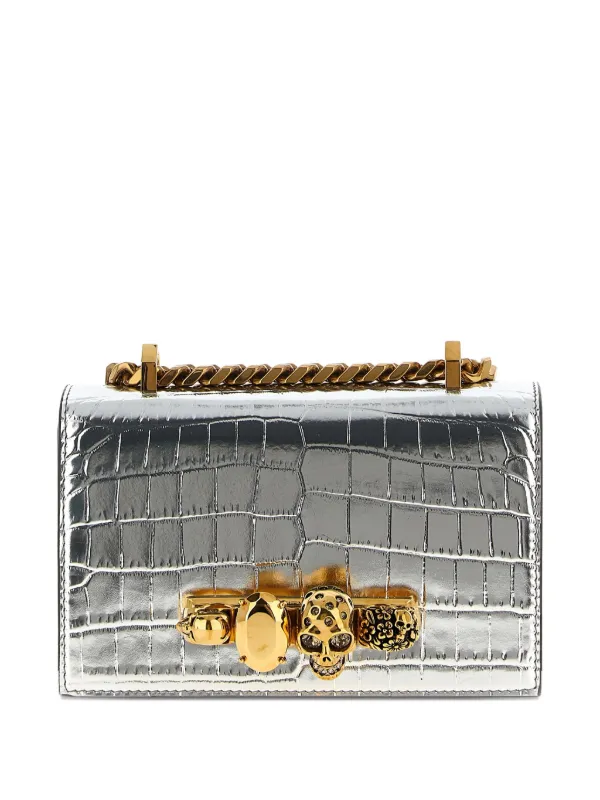 Alexander McQueen Mini skull-embellished crocodile-effect