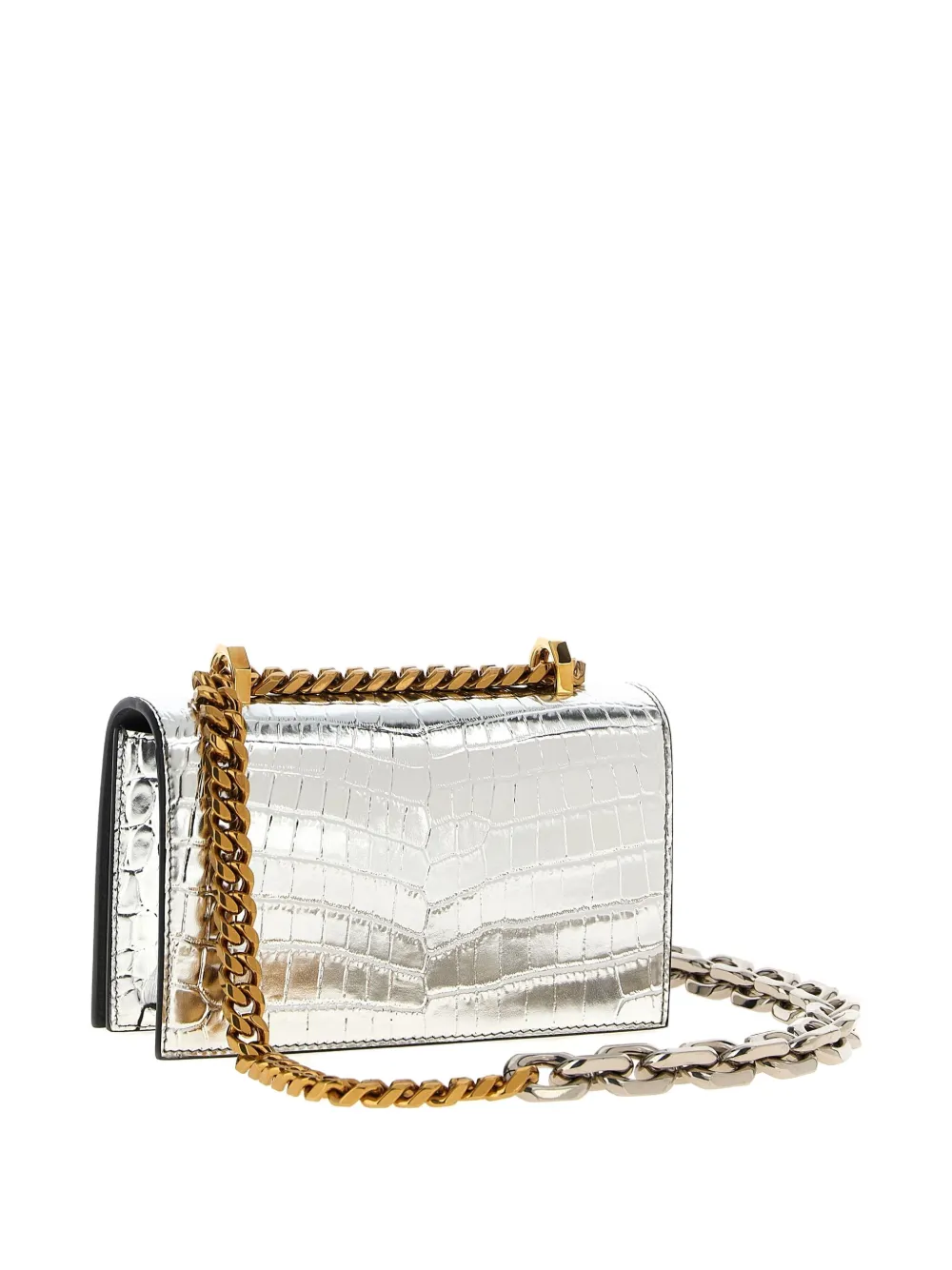 Alexander McQueen mini skull-embellished crocodile-effect crossbody bag Zilver