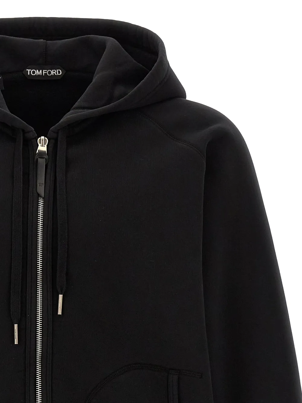 TOM FORD leather-detail zip-front hoodie Zwart