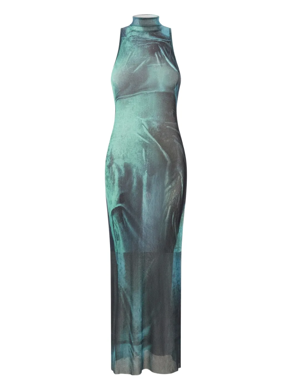Jean Paul Gaultier The Long Water Dress Print High-neck Maxi Dress In Green