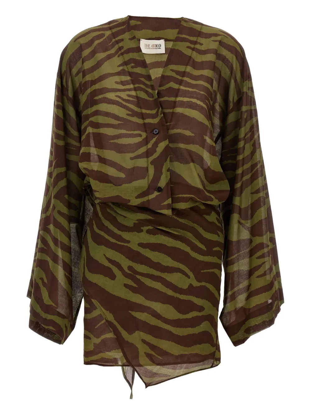 Attico Zebra-print Wrap Mini Dress In Green