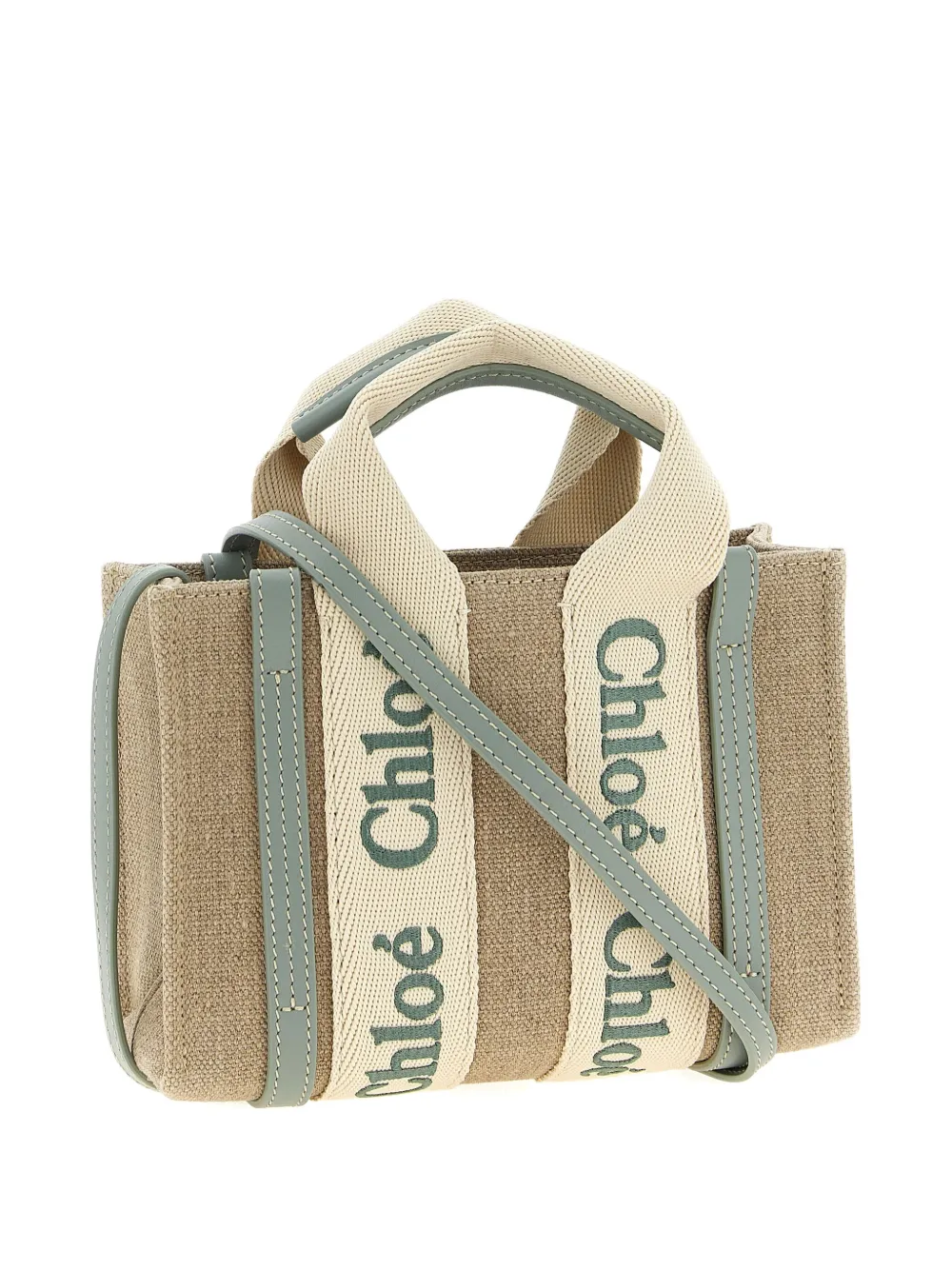 Chloé Woody logo-detail canvas mini bag Beige