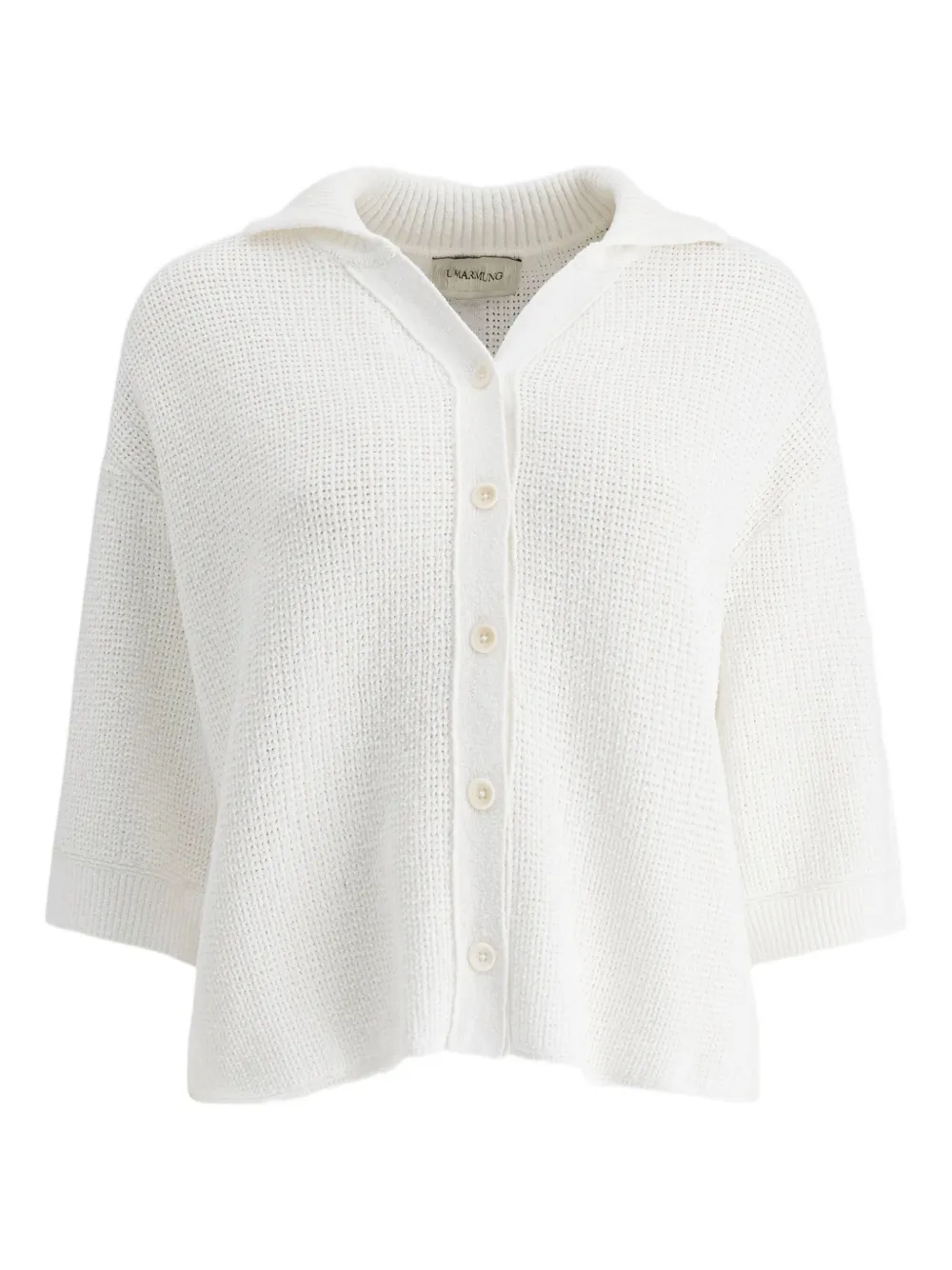 Giorgio Armani waffle-knit collared cardigan Wit