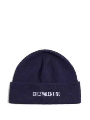 【VALENTINO】logo-embroidered ribbed virgin wool beanie Valentino Garavani Vlogo Ribbed Virgin Wool Beanie In Black