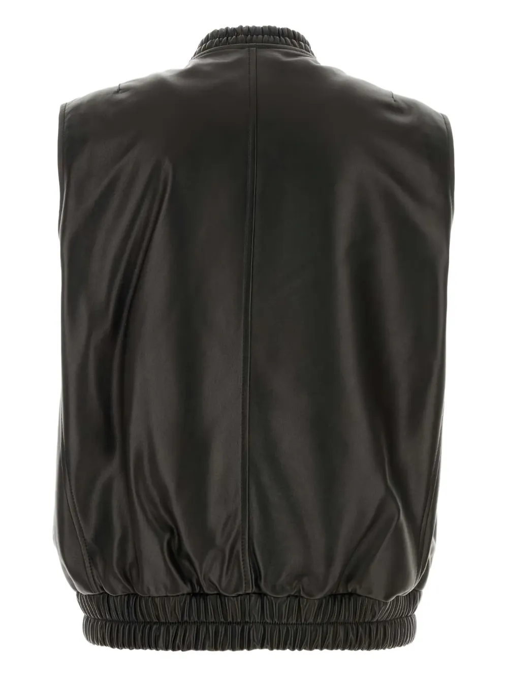 Versace Leather Jacket With Elasticated Hem And Front Pockets In Black