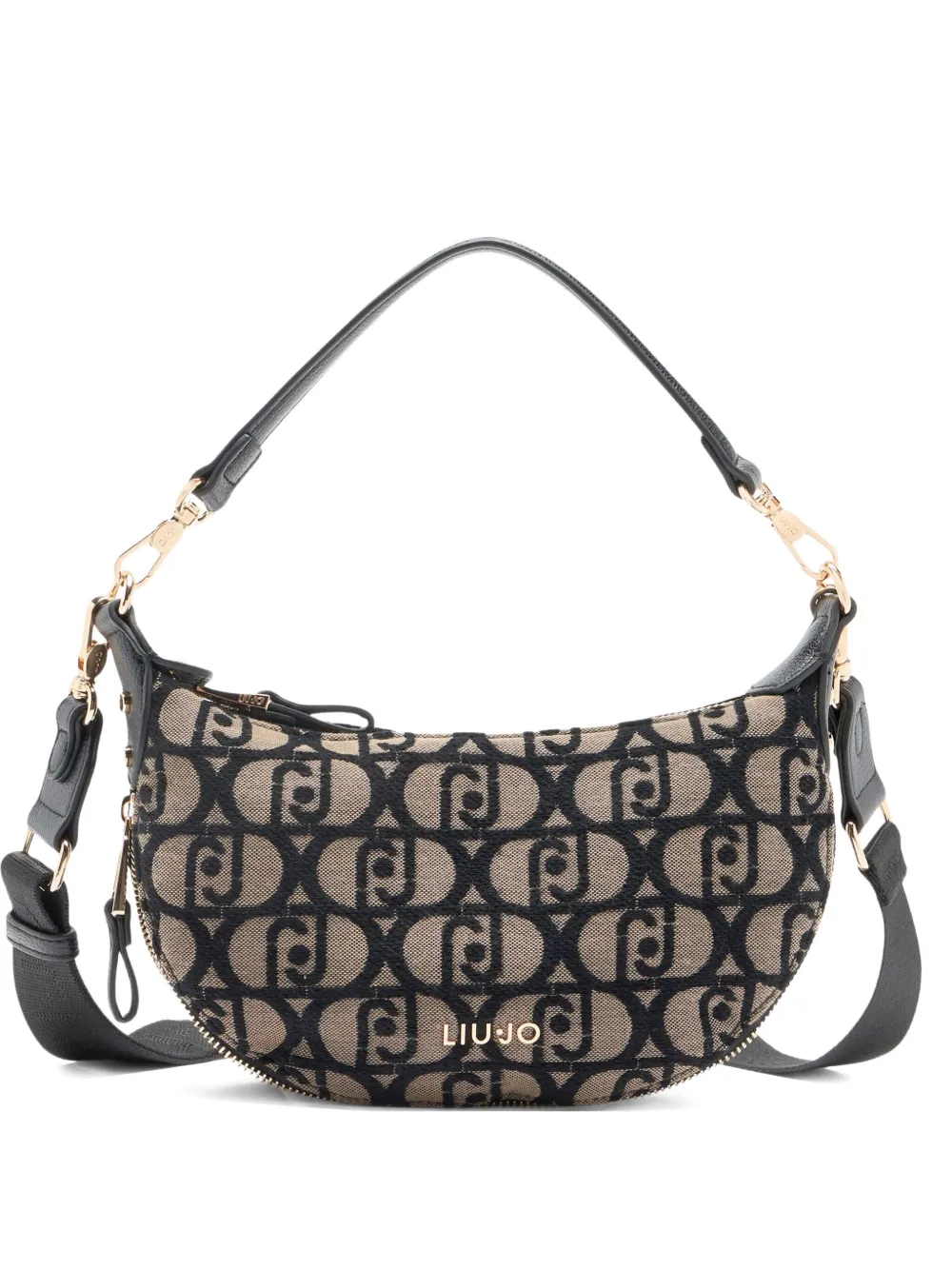 small logo-jacquard half-moon shoulder bag