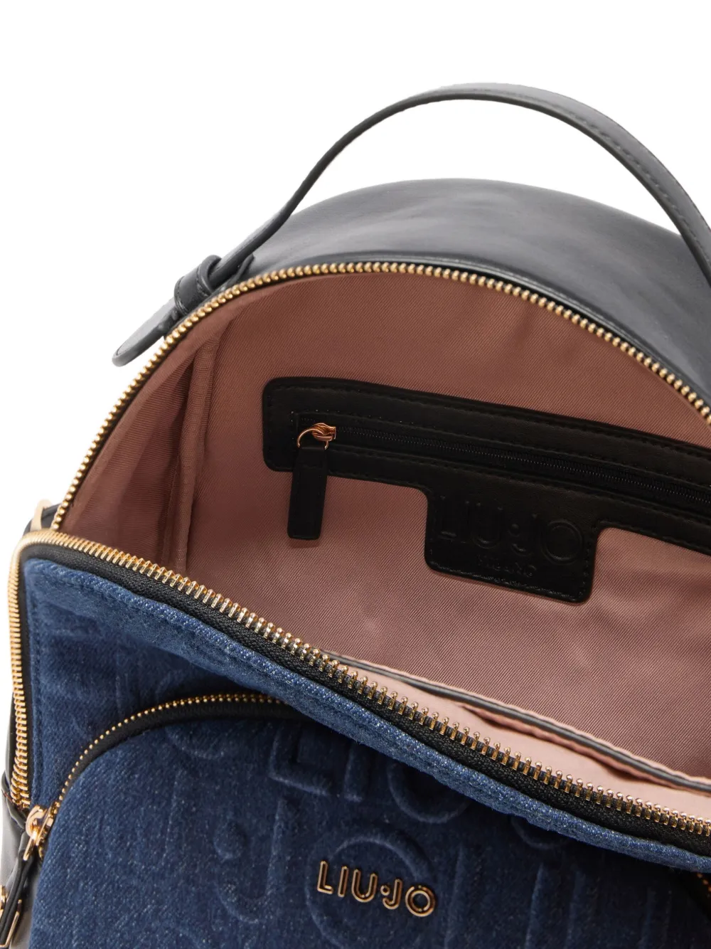 Liu •jo Logo-embossed Denim Backpack In Blue