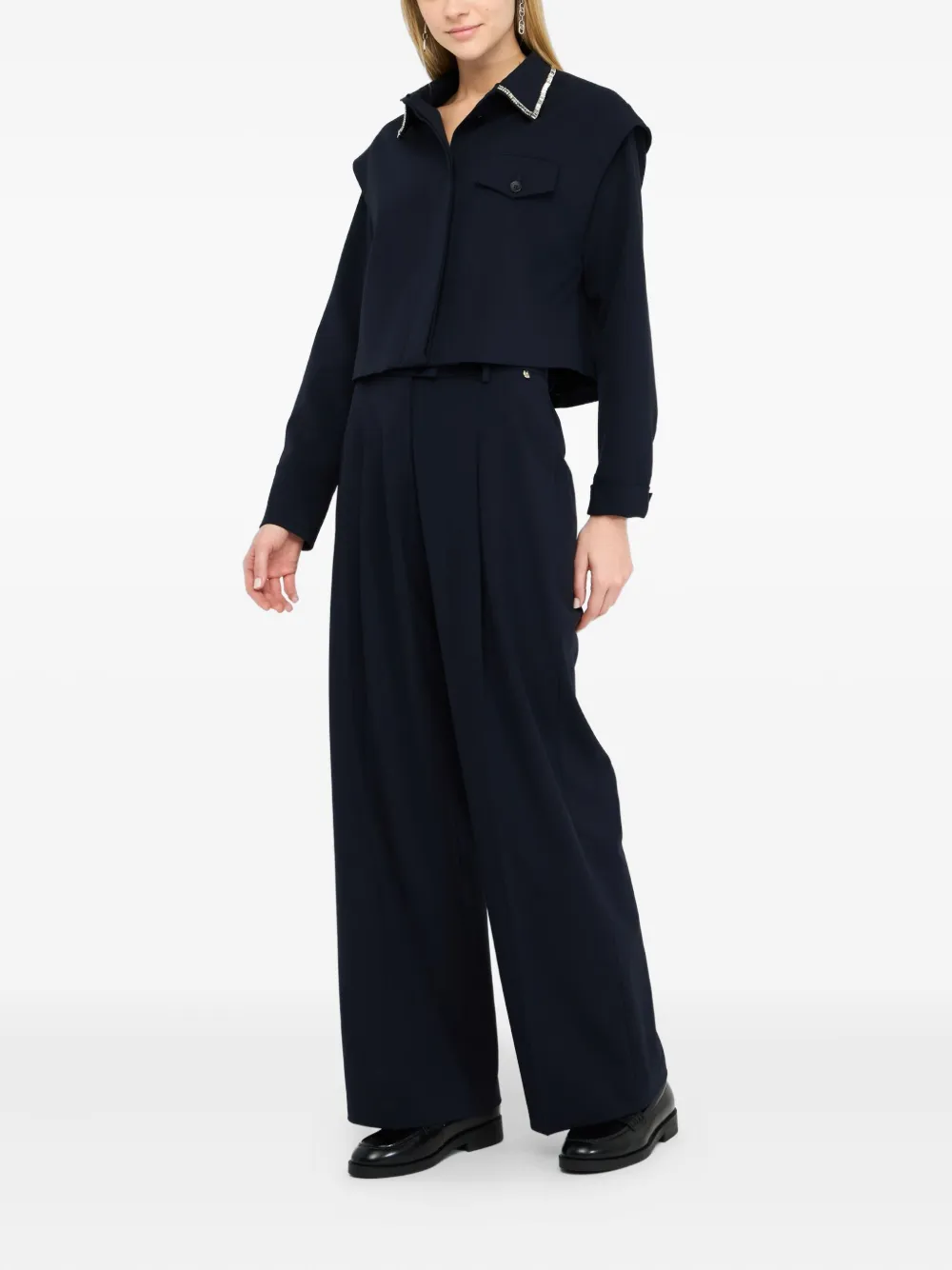 LIU JO Blouse met kraag van stras - Blauw