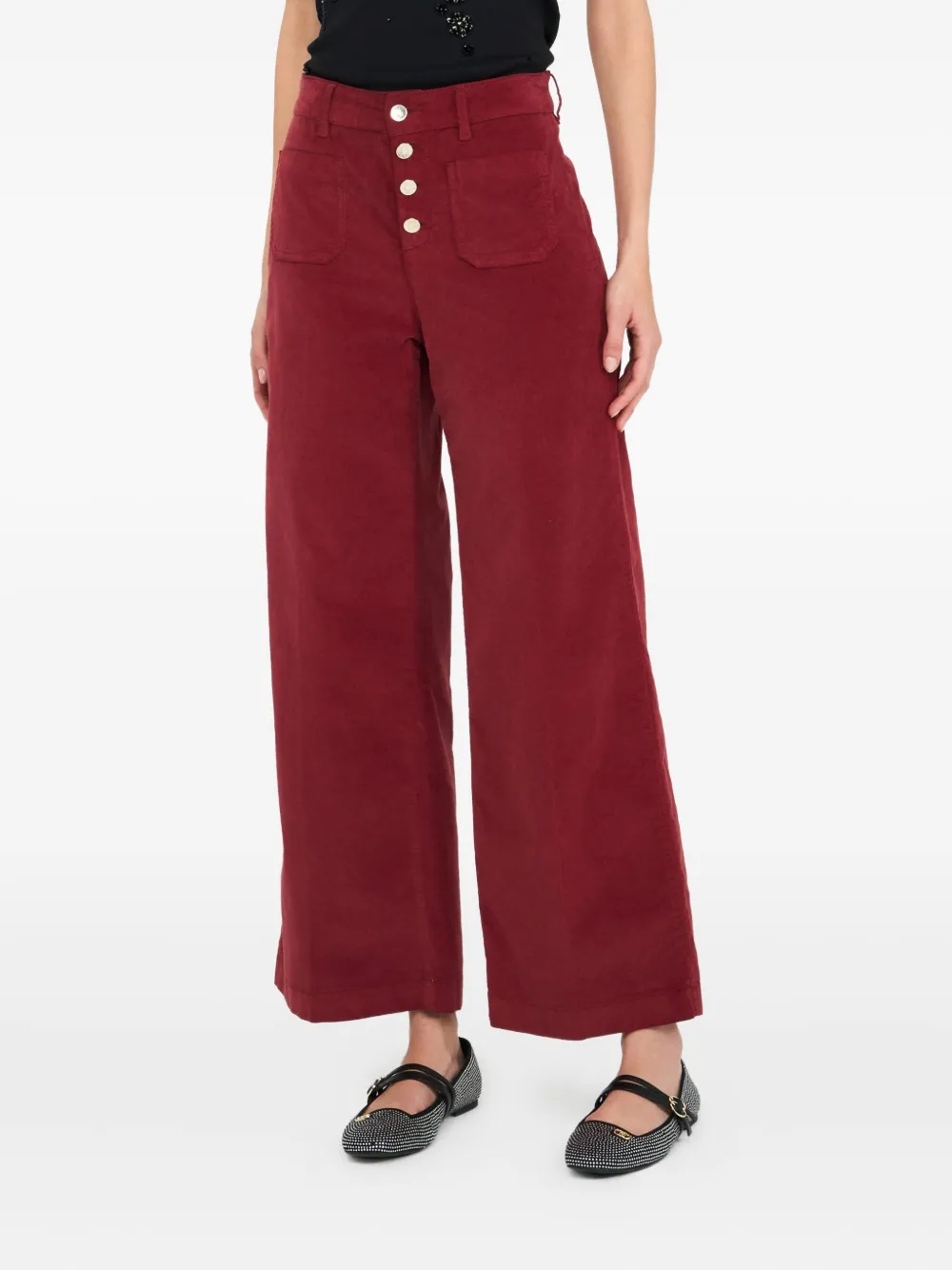 Liu •jo Button-fastening Patch-pocket Flared Trousers In Red