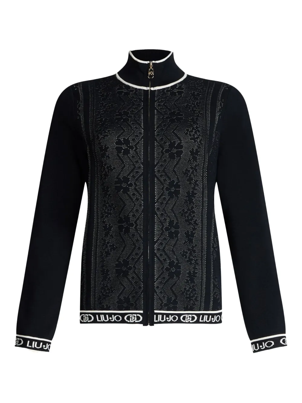 LIU JO lace-effect high-neck cardigan | Black | Image 1