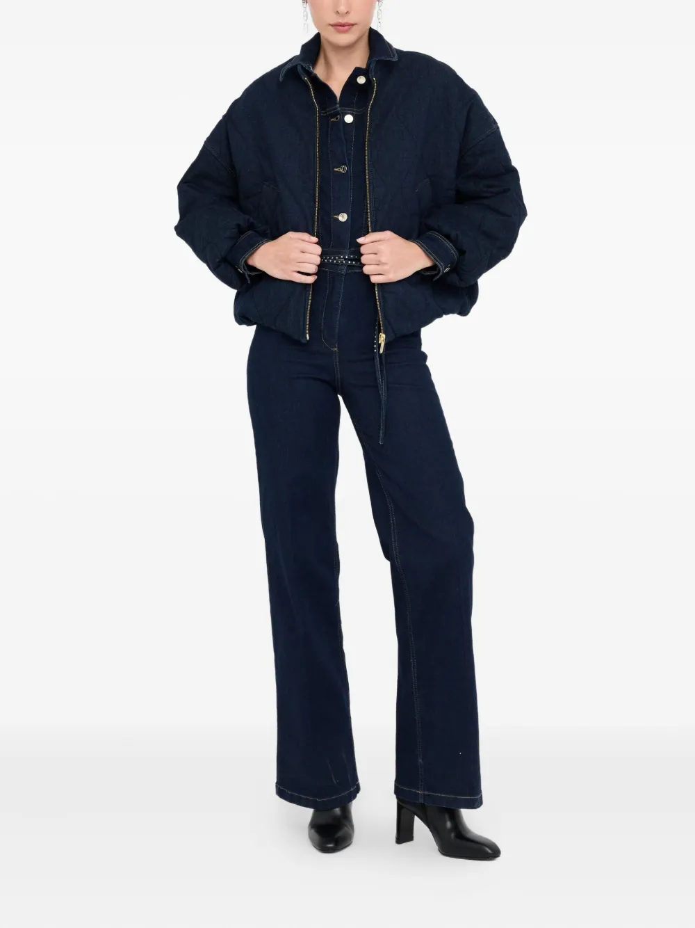 Liu •jo Quilted Denim Bomber Jacket In Blue