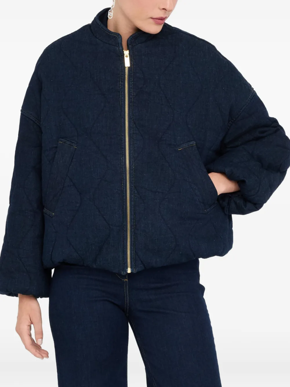 Liu •jo Quilted Denim Bomber Jacket In Blue