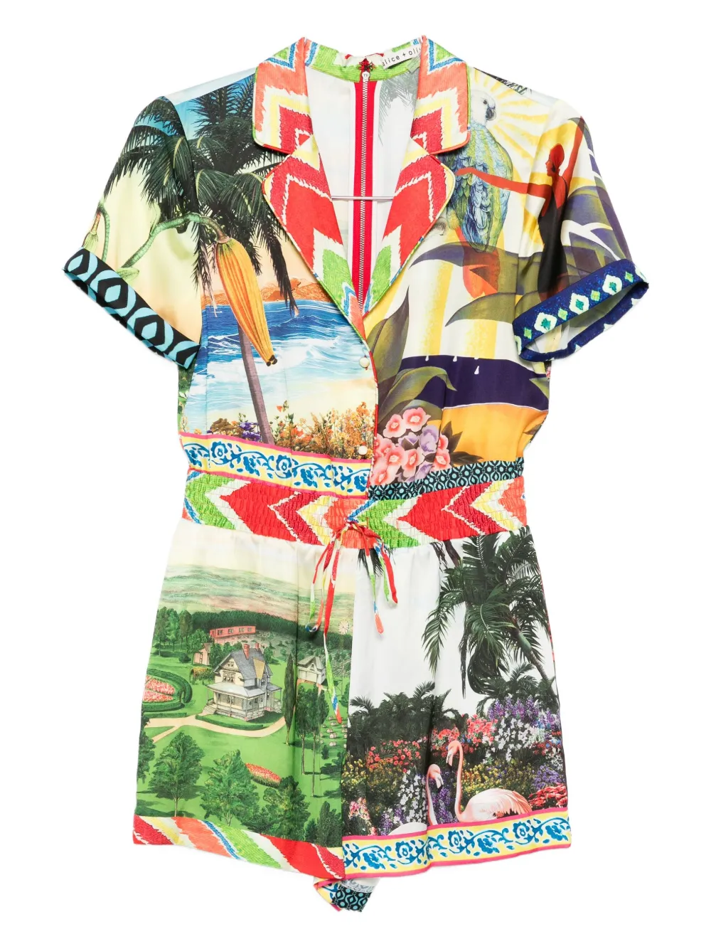 Alice And Olivia Leighton Patchwork Print Jumpsuit In Green