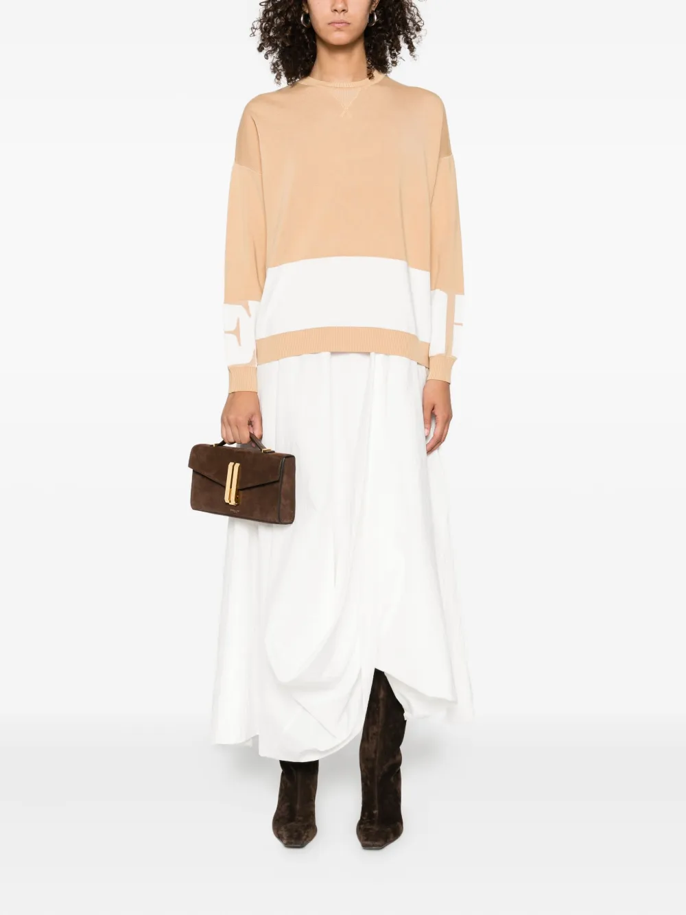 Elisabetta Franchi colour-block crew-neck sweater Beige