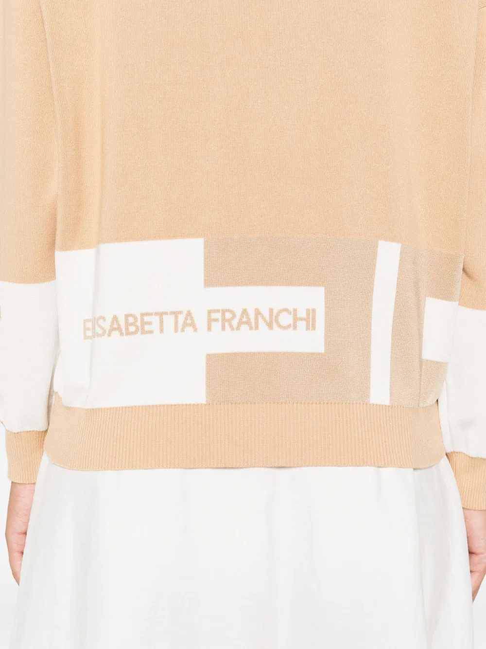 Elisabetta Franchi colour-block crew-neck sweater Beige