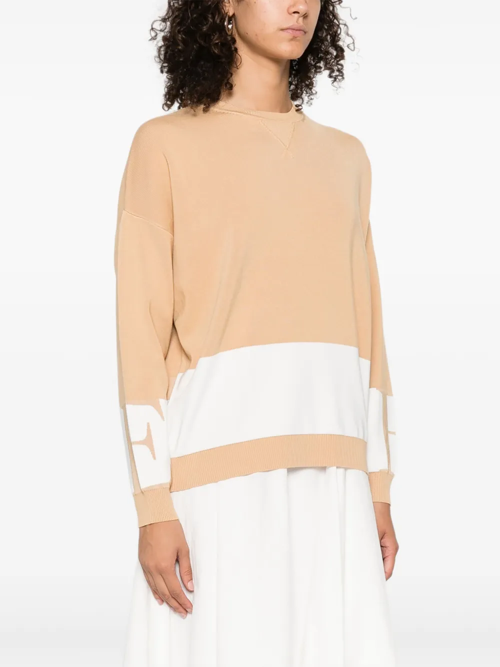 Elisabetta Franchi colour-block crew-neck sweater Beige