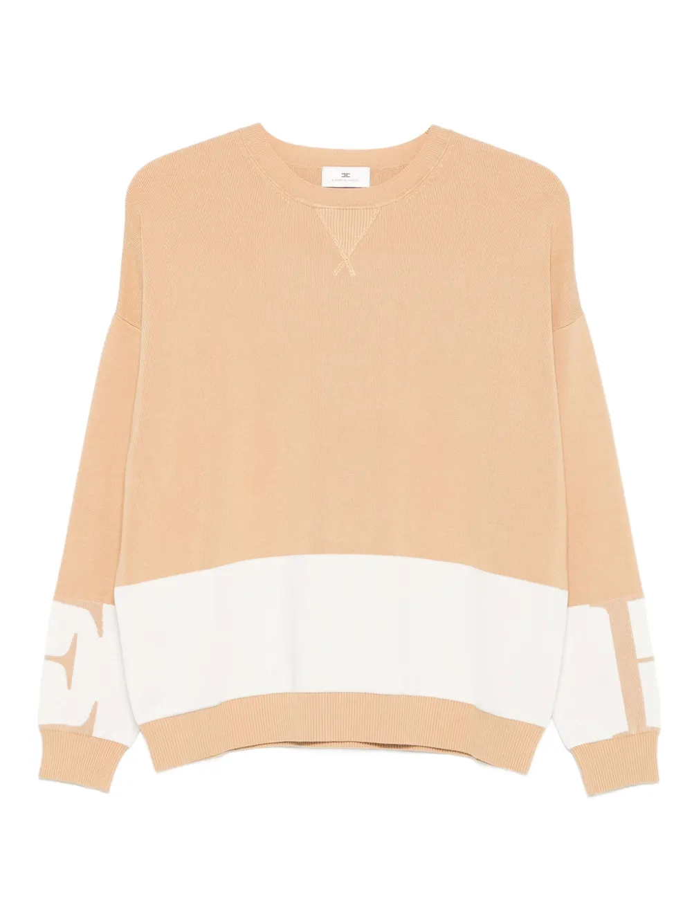 Elisabetta Franchi colour-block crew-neck sweater Beige